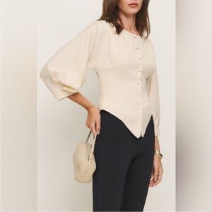 Reformation Ivory Sculpted Waist Button-Front Blouse